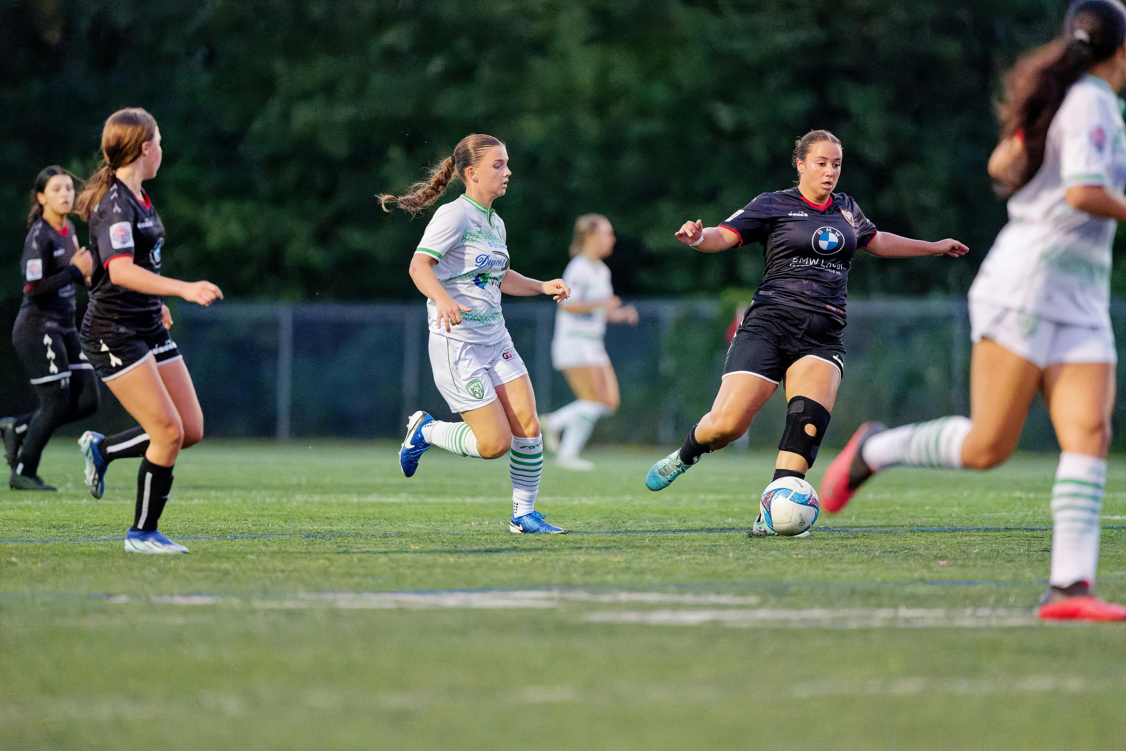 Girls soccer league players competing in Edmonton