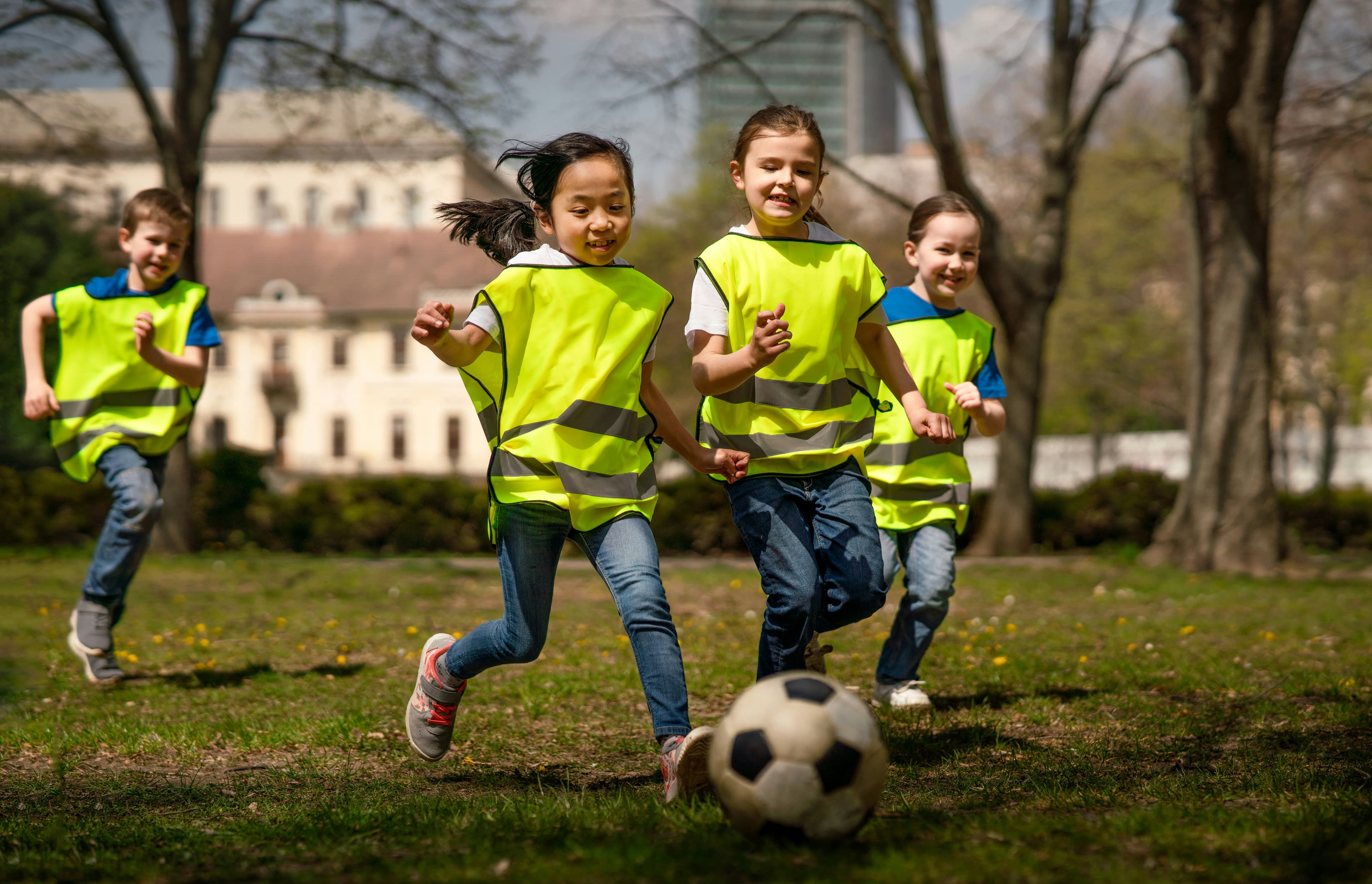 Youth athletes playing soccer in Edmonton